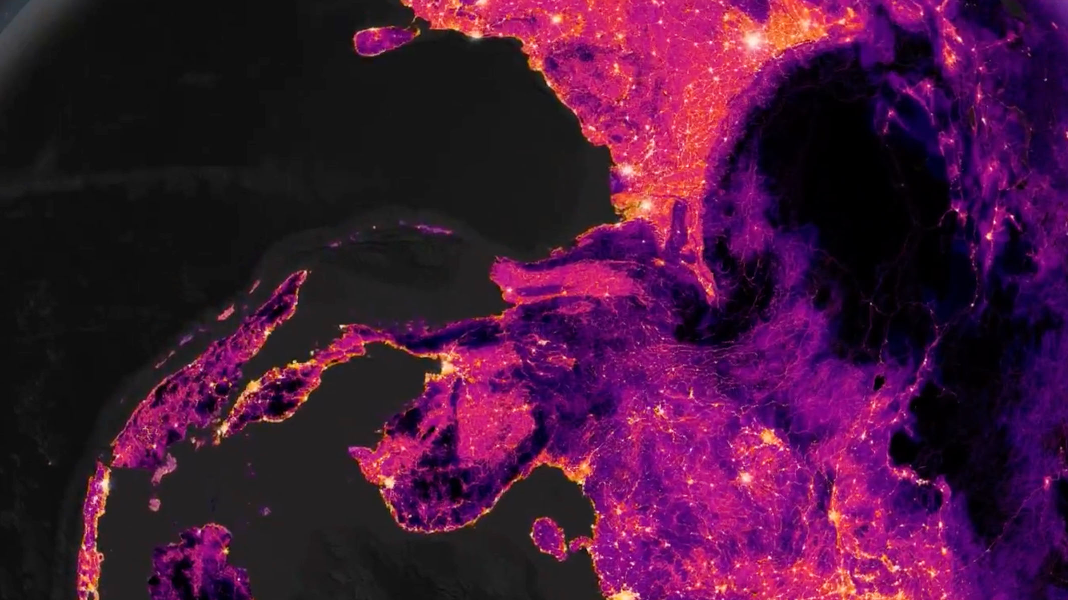 A beautiful pink and purple map with glowing lights